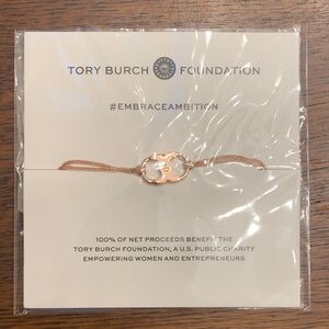Tory Burch Rose Gold Double-T Delicate Chain Bracelet